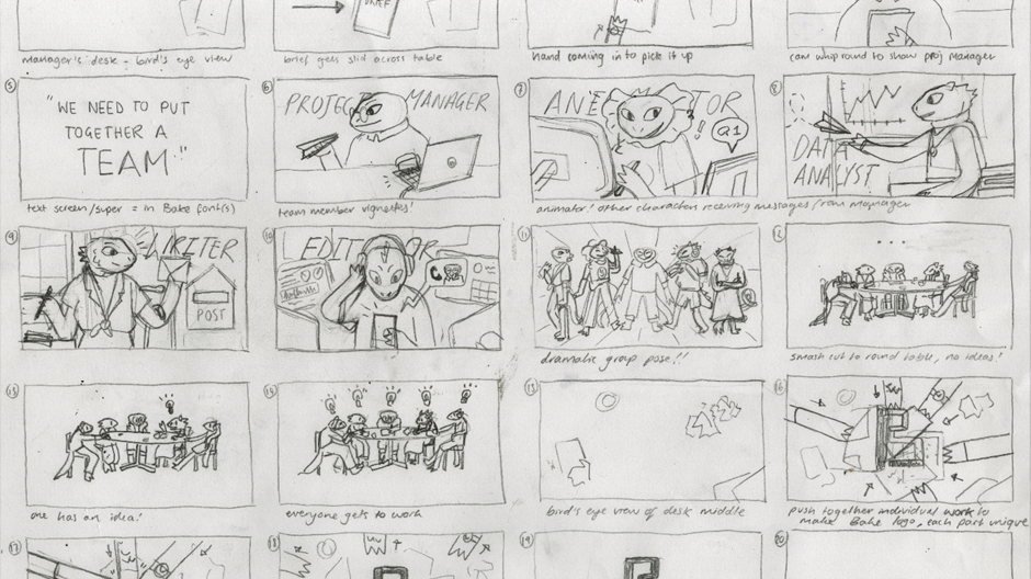 Storyboard secquence from initial idea pitch to client.